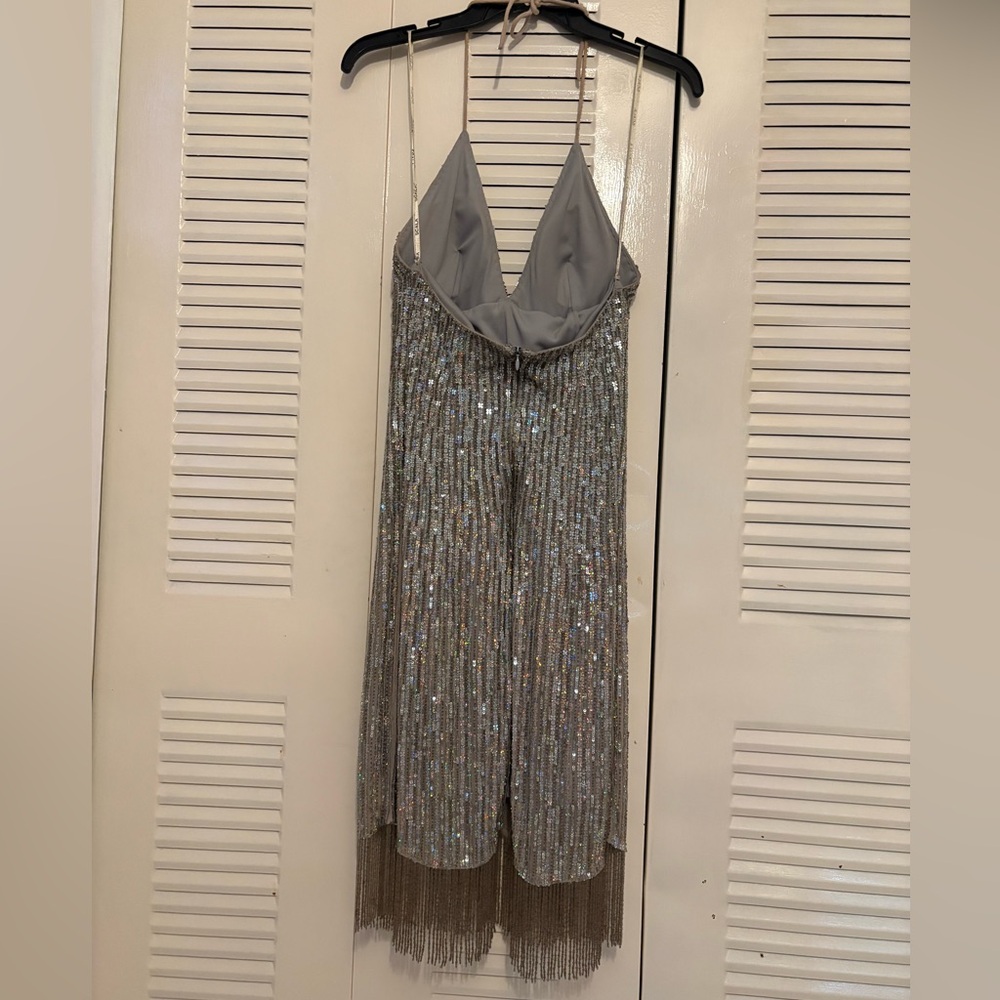 SCALA Y2K Silver Sequin halter Dress - Picture 4 of 12